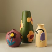 BHM Nordic-Style Matte Ceramic Flower Vase - Graphic Sector Design for Modern Home Decor