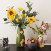 BHM Nordic-Style Matte Ceramic Flower Vase - Graphic Sector Design for Modern Home Decor