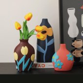 BHM Nordic-Style Matte Ceramic Flower Vase - Graphic Sector Design for Modern Home Decor