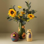 BHM Nordic-Style Matte Ceramic Flower Vase - Graphic Sector Design for Modern Home Decor
