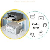 Desktop Printer Fax Book Heavy Duty Rack 2-Tier Wood Printer Stand Storage Desk Shelves for Home Office Organizer