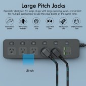 Power Strip Extension Cord with 5 Outlets, Independent Switch Control, 4 AC Sockets, and 2 USB Ports for Charging