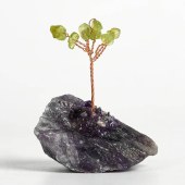 Crystal Tree Ornament with Raw Stone Base (Multicolor) – Amethyst Creative Tree Craft for Home and Office Desktop Decoration