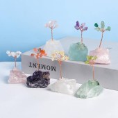 Crystal Tree Ornament with Raw Stone Base (Multicolor) – Amethyst Creative Tree Craft for Home and Office Desktop Decoration