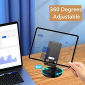 Adjustable Cell Phone Stand for Desk | 360° Click-Rotating, Multi-Angle, Non-Slip Metal Base, Foldable & Portable | iPhone Stand for Desk, Cell Phone Stand Holder