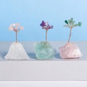Crystal Tree Ornament with Raw Stone Base (Multicolor) – Amethyst Creative Tree Craft for Home and Office Desktop Decoration