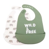 Soft Silicone Baby Bibs Set of 2 for Toddlers, BPA Free Waterproof Adjustable Feeding Bib with Large Pocket Food Catcher