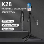 K28 Selfie Stick 360 Rotation Handheld Stabilizing Tripod Phone Holder Wireless Control Live Streaming Vlogging Selfie Stick