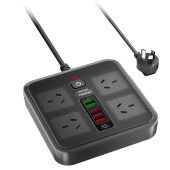 Power Strip with 4 Wide-Spaced Outlets, Multiple USB Ports, Portable Extension Cord with Overload Protection and Switch