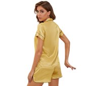 Two-Piece Summer Women's Pajamas with Chest Pads, Short-Sleeve Round-Neck Pullover Printed Loungewear, Wearable Outdoors