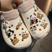 Panda clogs Shoe charms set diy bamboo detachable shoe buckle  slippers accessories