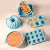 6pcs Silicone Baking Set - Non-Stick, Easy Release Cake Pans, Donut & Muffin Molds - Dishwasher Safe Kitchen Essentials for Home Parties, Bakeries, Food Trucks