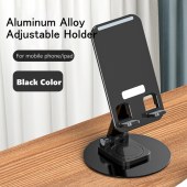 Adjustable Cell Phone Stand for Desk | 360° Click-Rotating, Multi-Angle, Non-Slip Metal Base, Foldable & Portable | iPhone Stand for Desk, Cell Phone Stand Holder