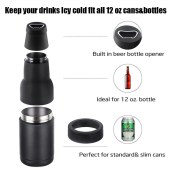 Vacuum Insulated Double Walled Stainless Steel Can Cooler Beer Bottle Cooler with Beer Opener