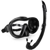 Frameless Diving Mask and Snorkel Set, Tempered Glass, Seal Silicone Skirt, One Window Function, Adult Swimming Goggles