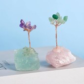 Crystal Tree Ornament with Raw Stone Base (Multicolor) – Amethyst Creative Tree Craft for Home and Office Desktop Decoration