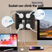 Power Strip with 4 Wide-Spaced Outlets, Multiple USB Ports, Portable Extension Cord with Overload Protection and Switch
