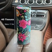 Car Tissue Holders with Bulk Tissues - Non-woven Fabric Round Tube Tissue Boxes for Vehicle Cup Holders, Universal Fit Travel Tissue Containers