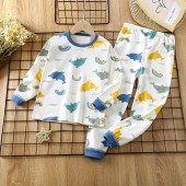 Kids 90-160cm Toddler Youngs School Boys 100%cotton Pyjamas 2 Pieces Sleepwear Suit Kids Thermal Underware Colorfast and Fluorescent Agents Free