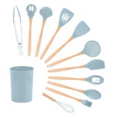 12pcs Silicone Kitchen Utensil Set with Wooden Handles - Heat Resistant, Non-Stick Cooking Tools Including Spatula & Soup Ladle