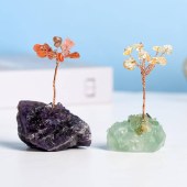 Crystal Tree Ornament with Raw Stone Base (Multicolor) – Amethyst Creative Tree Craft for Home and Office Desktop Decoration
