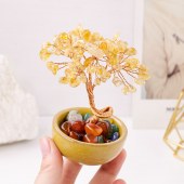 natural crystal healing stone carved flower pot gravel tree crafts ornament agate base crystal fortune tree for decor