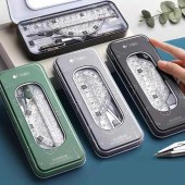 Metal-cased Multifunctional Geometry Set: Exam-prepared Toolkit for Upper Primary & Middle School Students Stationery Storage