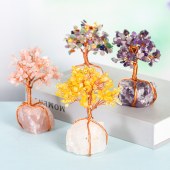 Crystal Base Wrapped Wire Crystal Tree Ornament – Amethyst Creative Tree Craft for Home and Office Desktop Decoration