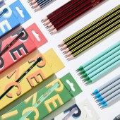 HB Standard High Quality 12-Piece Stationery Dipping Pencil Set Hexagonal Paper Pencils with Eraser Colorful Lead for Students