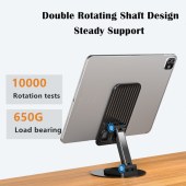 Adjustable Cell Phone Stand for Desk | 360° Click-Rotating, Multi-Angle, Non-Slip Metal Base, Foldable & Portable | iPhone Stand for Desk, Cell Phone Stand Holder