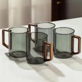 4 pieces set High Quality Large Capacity Household High Borosilicate Glass Tea Cup with Wooden Handle