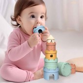 Stacking Cups Toy Fun Educational Baby Toys Silicone Soft Teething Toy Castle Frog Learning Tower Blocks for Infants Toddlers
