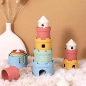 Stacking Cups Toy Fun Educational Baby Toys Silicone Soft Teething Toy Castle Frog Learning Tower Blocks for Infants Toddlers
