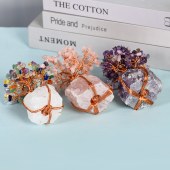 Crystal Base Wrapped Wire Crystal Tree Ornament – Amethyst Creative Tree Craft for Home and Office Desktop Decoration