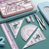 Metal-cased Multifunctional Geometry Set: Exam-prepared Toolkit for Upper Primary & Middle School Students Stationery Storage