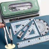 Metal-cased Multifunctional Geometry Set: Exam-prepared Toolkit for Upper Primary & Middle School Students Stationery Storage