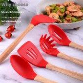 12pcs Silicone Kitchen Utensil Set with Wooden Handles - Heat Resistant, Non-Stick Cooking Tools Including Spatula & Soup Ladle