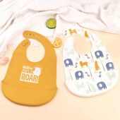 Soft Silicone Baby Bibs Set of 2 for Toddlers, BPA Free Waterproof Adjustable Feeding Bib with Large Pocket Food Catcher