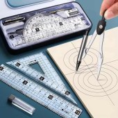 Metal-cased Multifunctional Geometry Set: Exam-prepared Toolkit for Upper Primary & Middle School Students Stationery Storage