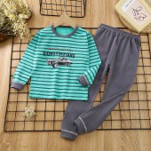 Kids 90-160cm Toddler Youngs School Boys 100%cotton Pyjamas 2 Pieces Sleepwear Suit Kids Thermal Underware Colorfast and Fluorescent Agents Free