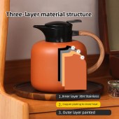 Wooden Handle 2L Thermal Coffee Double Walled Vacuum Hot Water Thermos Pot Insulated Kettle