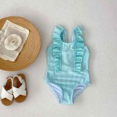 Toddler & Baby Girl Front Ruffle Trim One-piece Swimsuit Soft Comfortable Swimming