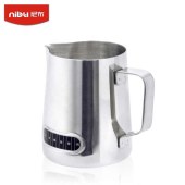 NIBU Wholesale Latte Art Coffee Pitcher Cup Set Thermometer Milk Jug Stainless Steel Pot Frothing Espresso Cappuccino Coffee Milk Jug