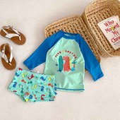 Boys' Quick-Dry Swimsuit SetStretchy Polyester & Spandex Blend, Includes Top & Shorts Youngsters's, Sun Protection, Professional