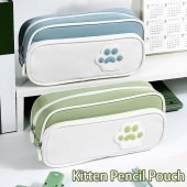 Large Capacity Multilayer Pen Bag with Cat Paw Print Middle Primary School Student Pencil Case Stationery Box