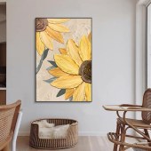 Modern Textured  sunflower painting on canvas Living room laundry bedroom dinning room wall art display painting