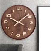 12/14 Inch Wall Clock Silent Wooden Modern Style Decor Clock for Home, Office, School, Kitchen, Bedroom, Living Room (Brown)