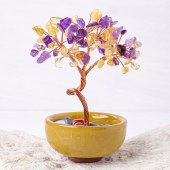 natural crystal healing stone carved flower pot gravel tree crafts ornament agate base crystal fortune tree for decor