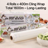 1600m Boxed 4Packs Plastic Wrap with Cutter Set Household Plastic Wrap Width 45Cm Length 400M Very Durable Easy to Use Effective And Perfect Cutting Plastic Wrap Dispenser